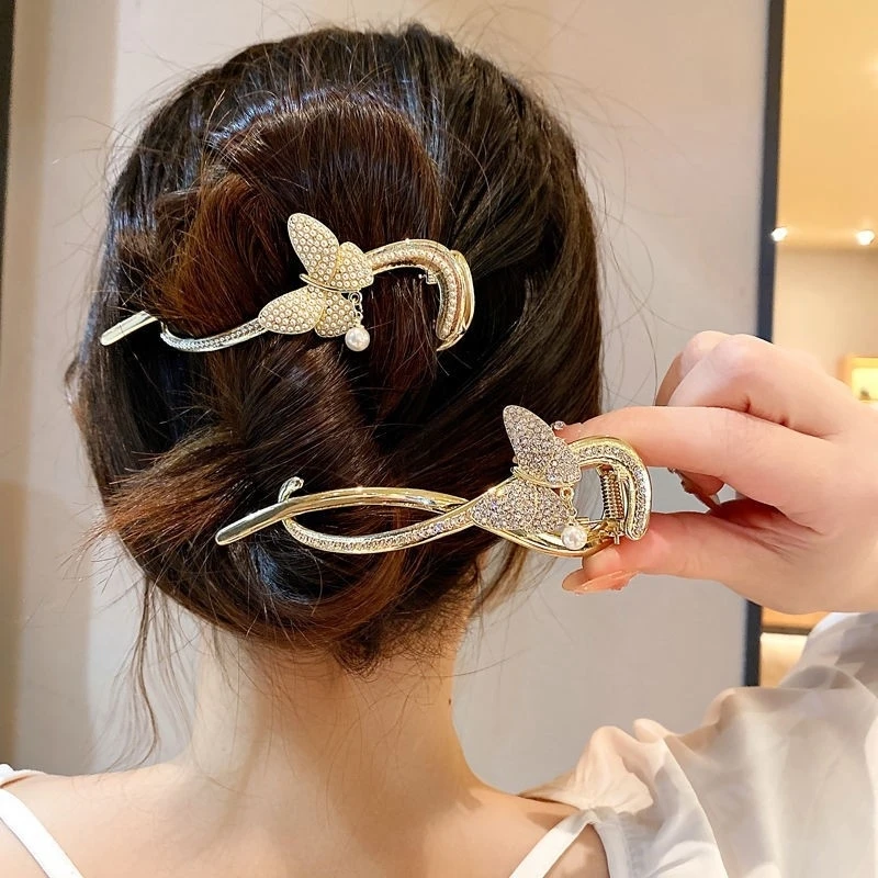 

Korea Crystal Metal Butterfly Hairpins Women S Shape Pearl Hair Claw Clip Barrettes Twist Clip Hair Accessories Jewelry Headwear