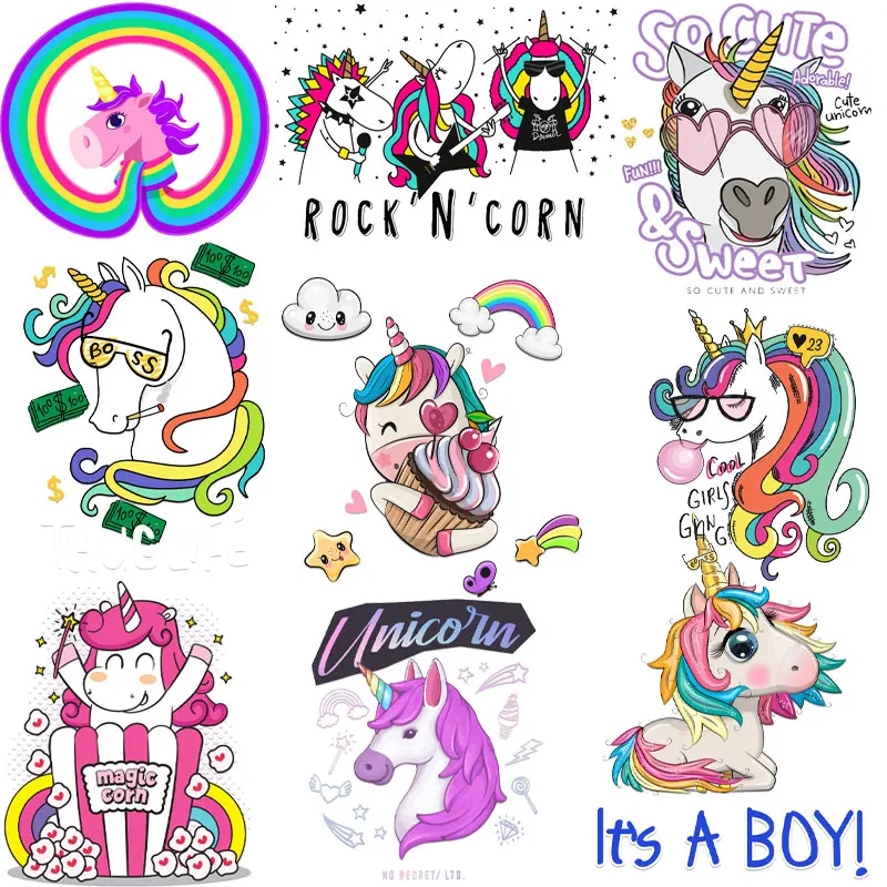 

Unicorn Cartoon Patch Clothing Thermo-adhesive Letters for Clothes Transfer Sticker Patches for Clothes Iron on For T-shirt