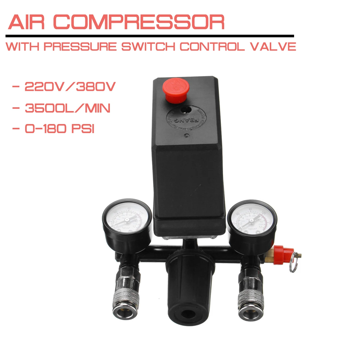 Pump Air Pump Control Valve 7.25-125 Psi With Gauge Pressure Control