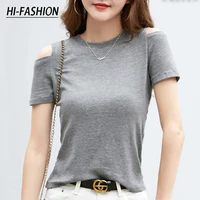 hi fashion cotton off shoulder t shirts women slim korean summer loose short sleeve sexy tee shirt top girls tees holes