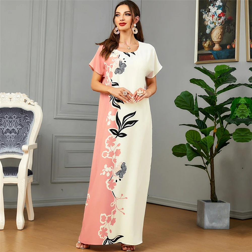 

Summer Ethnic Print Abaya Women Muslim Casual O-neck Long Maxi Dress Turkey Dubai Kaftan Islam Party Gown Ramadan Vestido Caftan