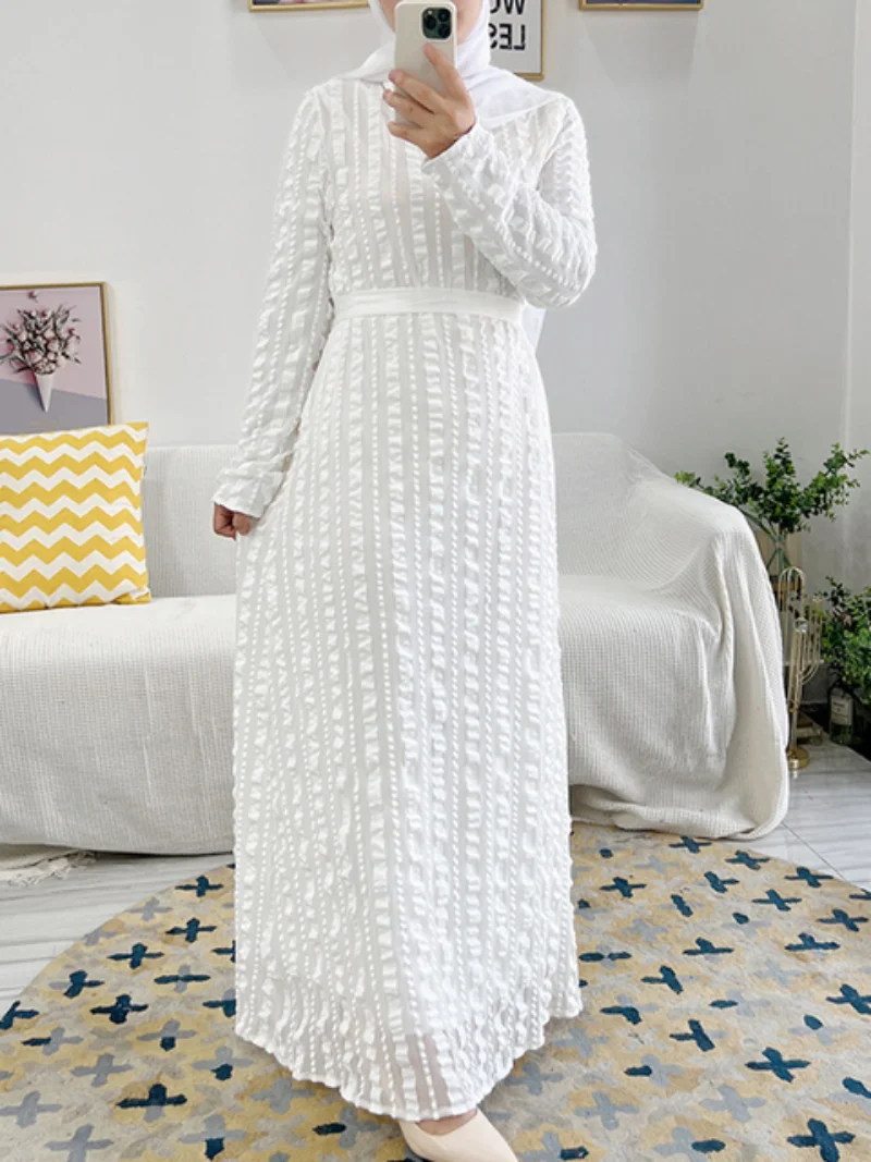 Fall 2022 Dubai Elegant Maxi Long Dress for Women Brief Solid O Neck Full Sleeve Loose Arab Oman Muslim Clothes Autumn
