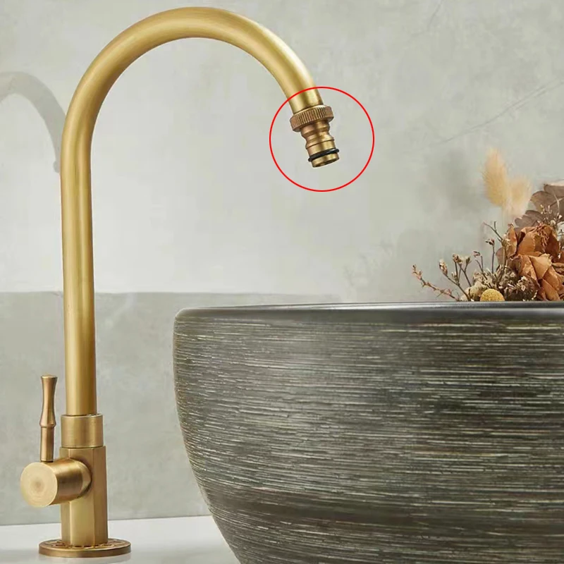 Латунный кухонный смеситель с бронзовым античным покрытием, однорычажный, высокого качества, ретро, только холодная вода, перемещаемый на 360 градусов, кран для раковины.
