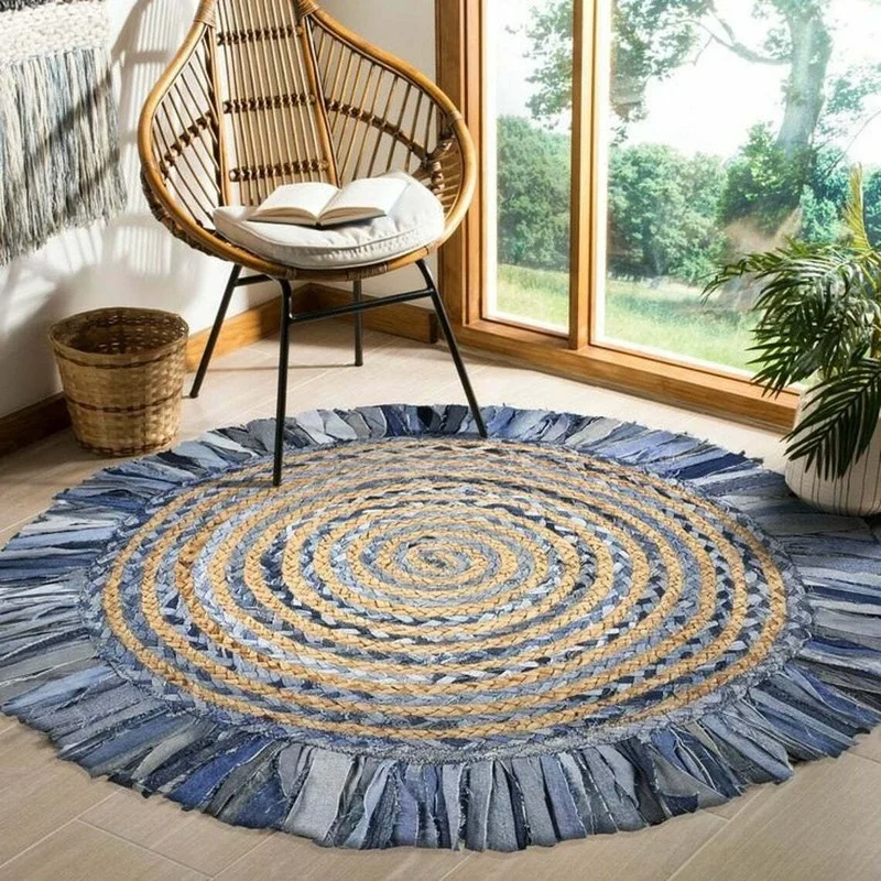 Alfombra 100% Natural de yute vaquero, hecha a mano, Reversible, moderna, para sala de estar, habitación (0)