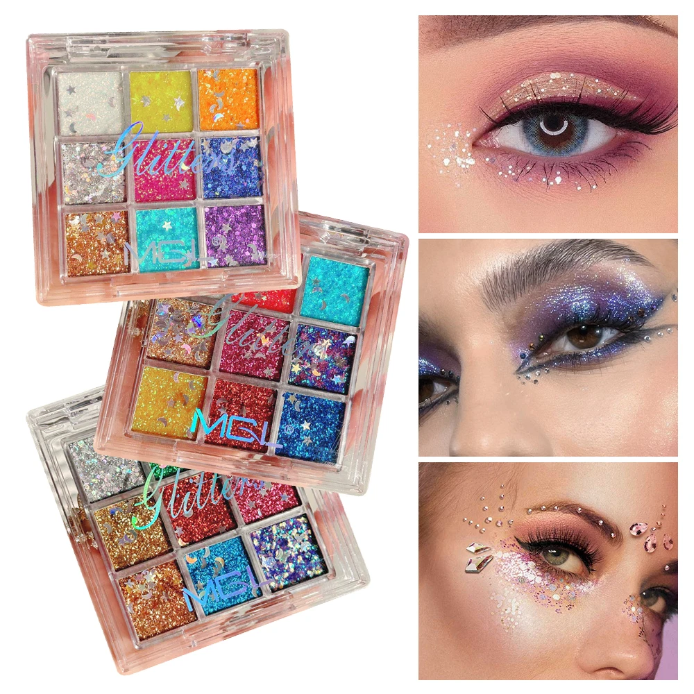 Блестящие гелевые тени для век 9 цветов