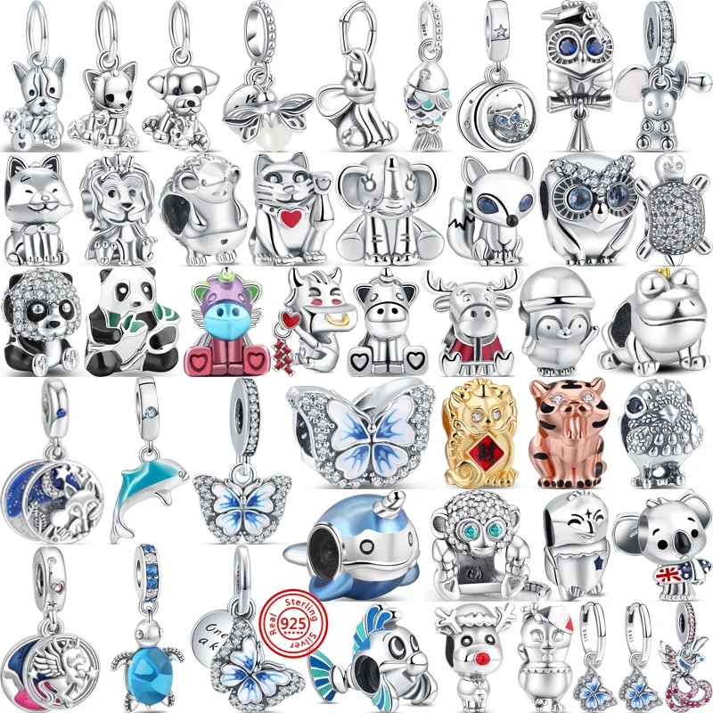 Бусины-шармы Сова панда Бабочка дельфин кошка собака серебро 925 пробы