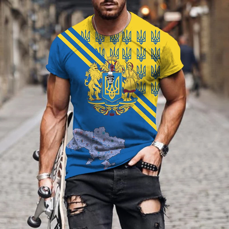 

2022 Summer Ukraine Flag Men's New 3d Printing T-shirt Fashion Retro Harajuku Round Neck Casual Personality Loose Oversized Tops