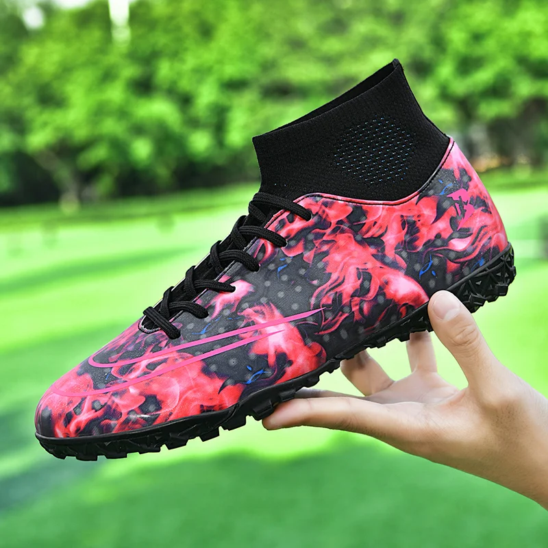 2023 New Football Shoes Men High Ankle Splint Grass Training Football Sneakers TF/FG Ultralight Trendy Waterproof Football Shoes