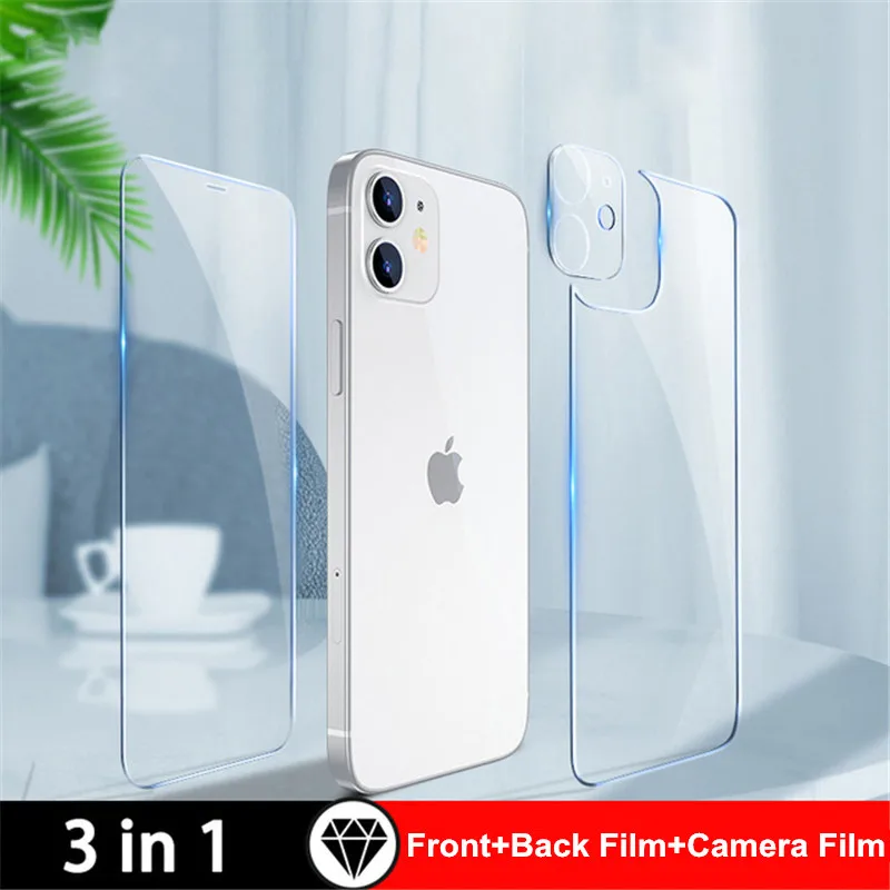 

3 in 1 Front+Back+Camera Lens HD Tempered Glass For iPhone 12 Mini 13 12 11 Pro Max XS MAX XR Clear Screen Protector Glass Film