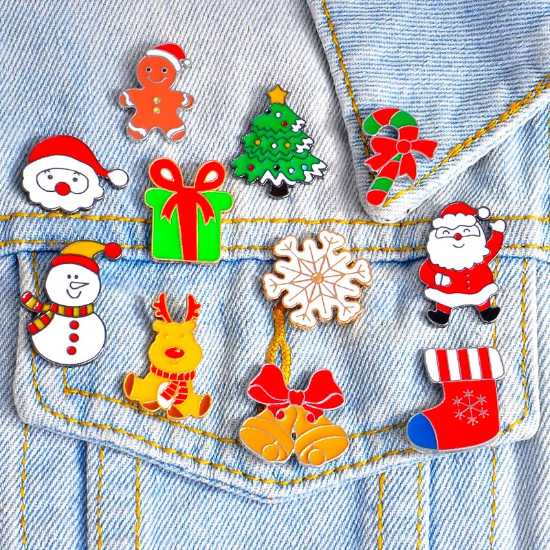 

Santa Claus Pins Christmas Icons Gingerbread Man Santa Claus Brooch Backpack Gifts For Friends Jewelry
