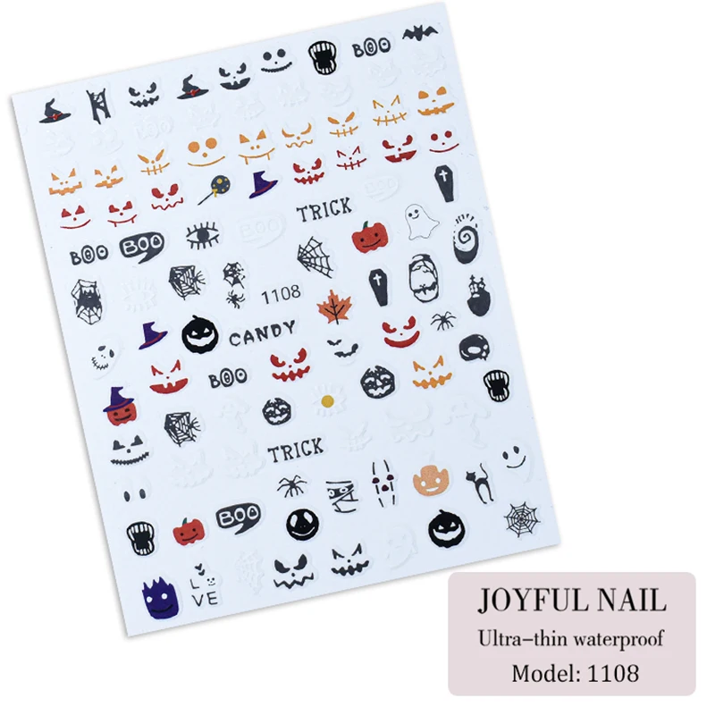 

1PCS 3D Pumpkin Skull Ghost Back Adhesive Nail Sticker Nail Art Decoration Horror Halloween Series Nail Decal Nail Art Supplies