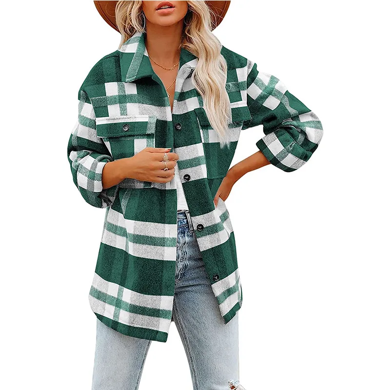 2022 Women Jacket Plaid Coat Autumn Winter Women Clothes Button Shirt Jacket Casual Loose Coat
