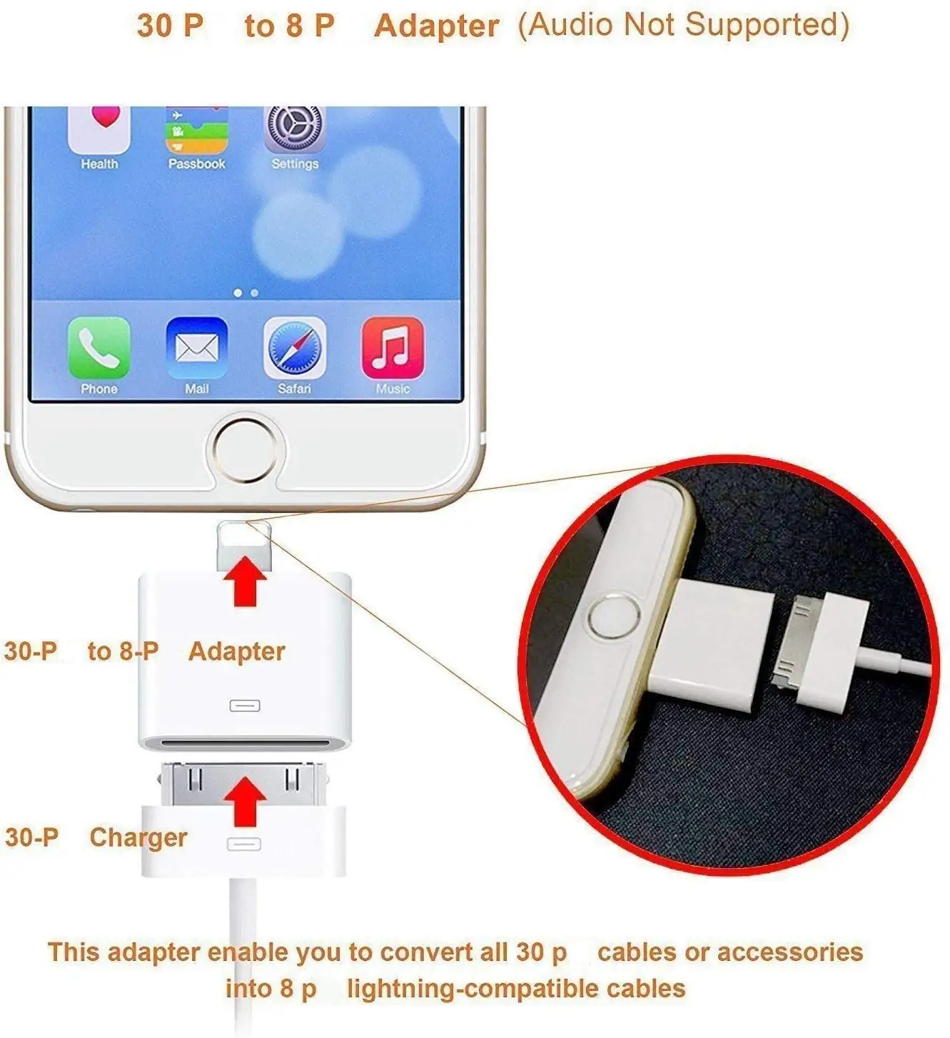 Адаптер Lightning/30-Pin с поддержкой зарядки и передачи данных совместим iPhone iPad iPod 11 XS X 8