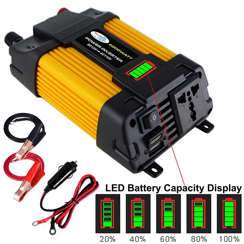 

6000W Car Inverter Power Adapter Dual LCD Screen Modified Sine Wave Voltage Transformer Dual USB DC 12V to AC 220V 110V Inverter