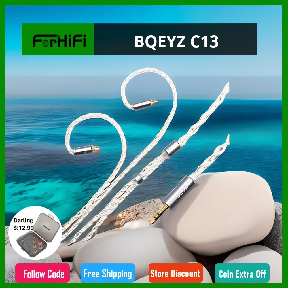 

BQEYZ C13 импортированный 4-жильный однокристальный медный посеребренный Сменный кабель для наушников 3,5 2,5 4,4 мм 0,78 мм 2-контактный сменный