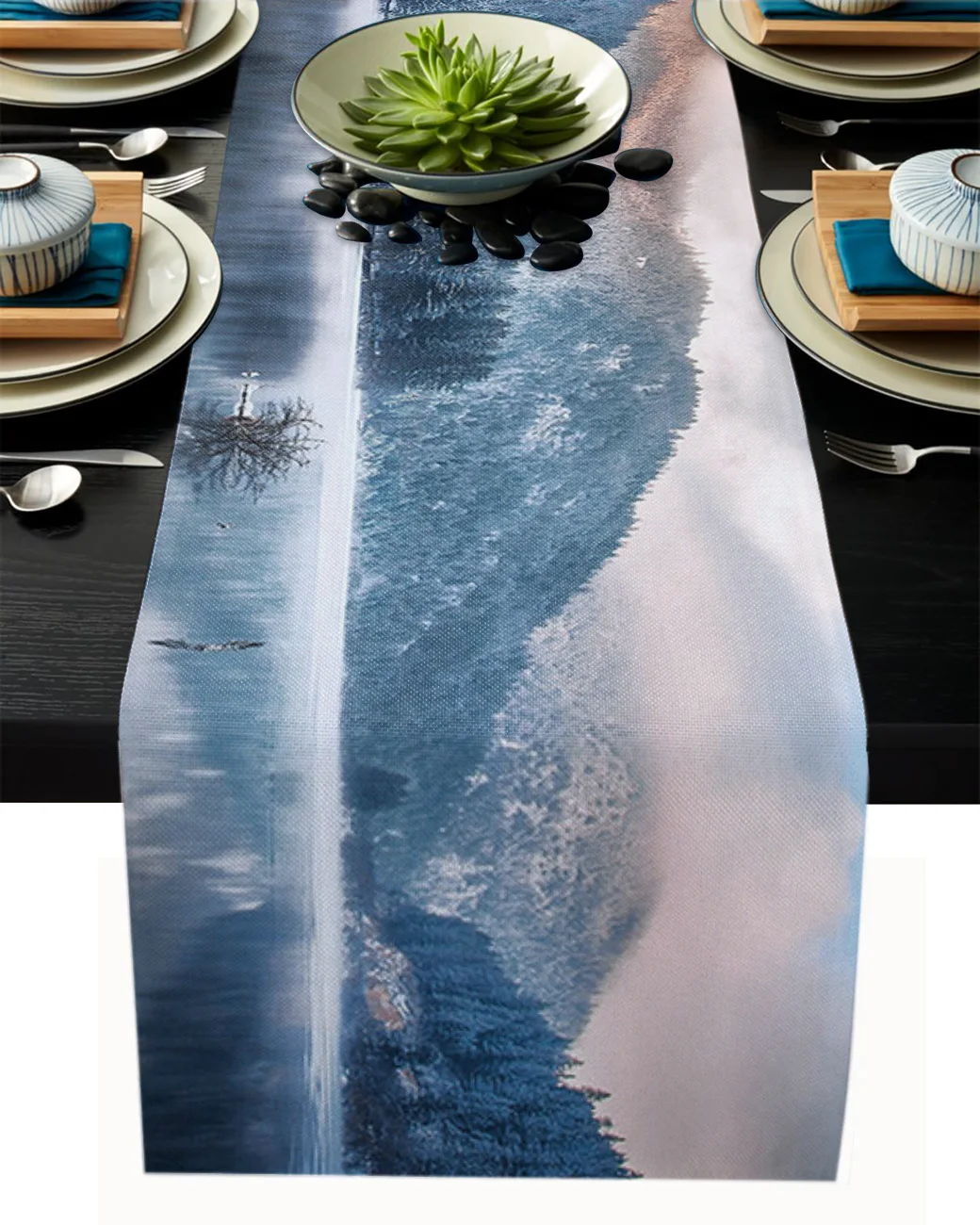 

Декоративная скатерть с зимними озерами, горами, украшение для дома, украшение для обеденного стола, декор для стола