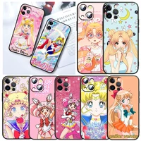 love sailor moon girl for apple iphone 13 12 mini 11 xs pro max x xr 8 7 6 plus se 2020 5 capa black soft tpu phone case