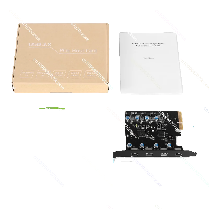 Фото Адаптер-карта расширения PCIE To TYPEC 3.2, четырехпортовый USB-C, 4 порта, 20 Гбит/с, без питания, ASM3142 №5