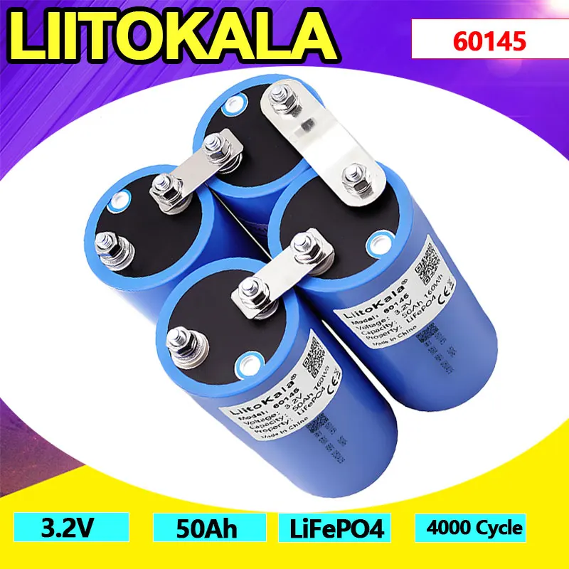 Фото LiitoKala Grade A 3,2 В 50 Ач LiFePO4 аккумулятор 60140, 12 В/24 В/36 В для солнечных батарей/автомобилей/гольф-каров/кемпинга, 4000+ циклов №1