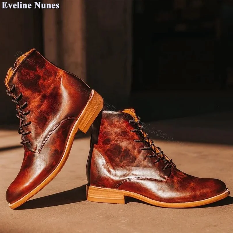 Ботинки Cattlehide мужские в стиле ретро ботинки на молнии шнуровке высокий каблук