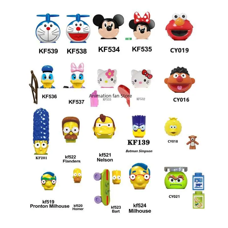 

Kf6039 Kf6041 Cy1003 Микки Минни диснеевские строительные блоки Мультфильм фигурки кирпичи Улица Сезам Дораэмон Симпсоны игрушки