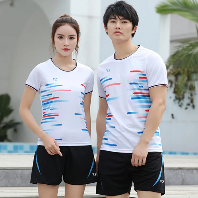 

Футболки для бадминтона Униформа Мужская Женская теннисная спортивная одежда с коротким рукавом для командных соревнований тренировочная тонкая спортивная футболка для фитнеса Топы