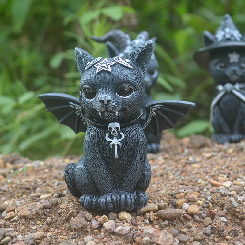 

Garden Decoration Witch Succubus Demon Cat Sculpture Gothic Kitten Magic Cat Resin Craft Halloween Ornament Home Outdoor Yard