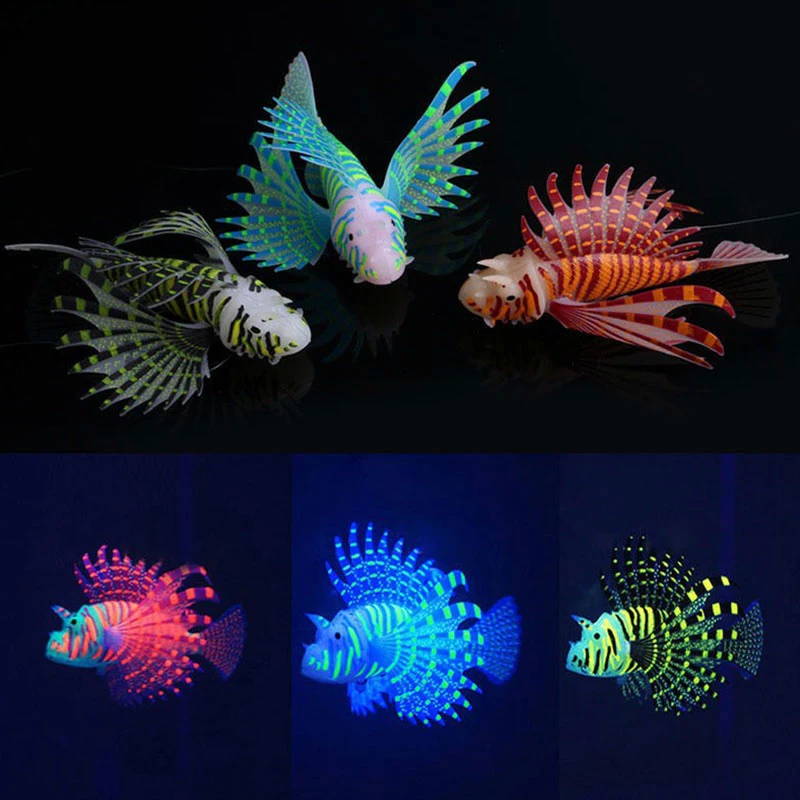 

Artificial Lionfish Fish Tank Aquatic Landscape Aquarium Silicone Jellyfish Fish Glow In Dark Underwater Ornament For Home