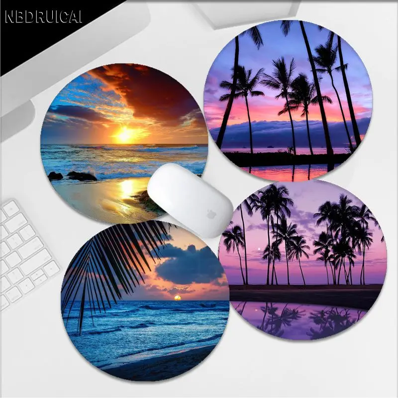 

Beach Scenery Round Custom Skin Gaming Mouse Pad Gamer Desk Mats Keyboard Pad Mause Pad Set Accessories Deskpad Home Decor