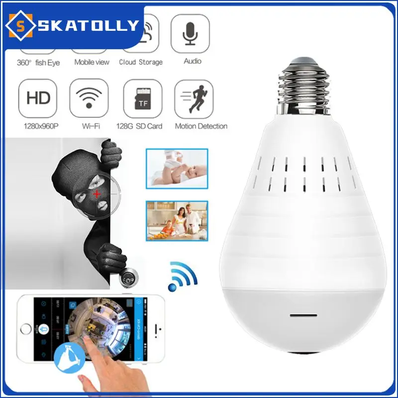 

Панорамная лампочка, фотокамера 960P Full HD 2 Мп, 360 градусов, рыбий глаз, Wi-Fi, беспроводная фотолампа, IP P2P E27, купольная камера безопасности