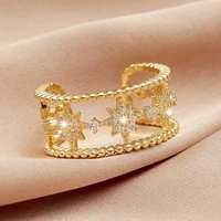 double layer adjustable zircon star rings for women stainless steel finger crystal ring wedding engagement jewelry gift bff