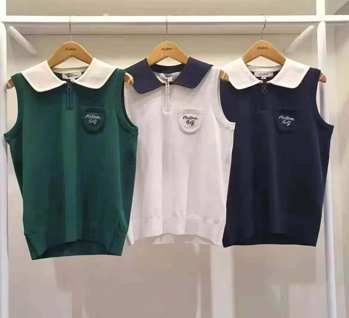 

Women's Golf Clothing Sleeveless Knit Summer Shirt Vest Navy Collar Slim Top Appreal