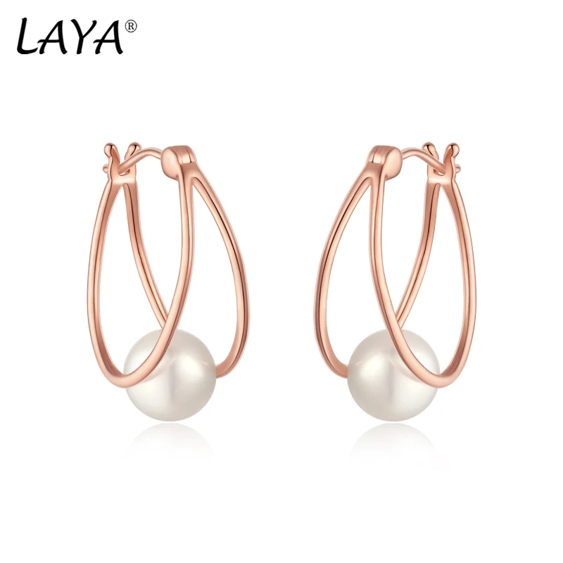 

LAYA 100% 925 Sterling Silver Minimalist Freshwater Pearl Bead For Women Trendy statement Earrings Fine Jewelry Wedding Gift
