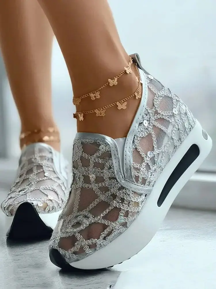 Women Summer Sport Shoes Hollowed Out Sequins Casual Shoes R
