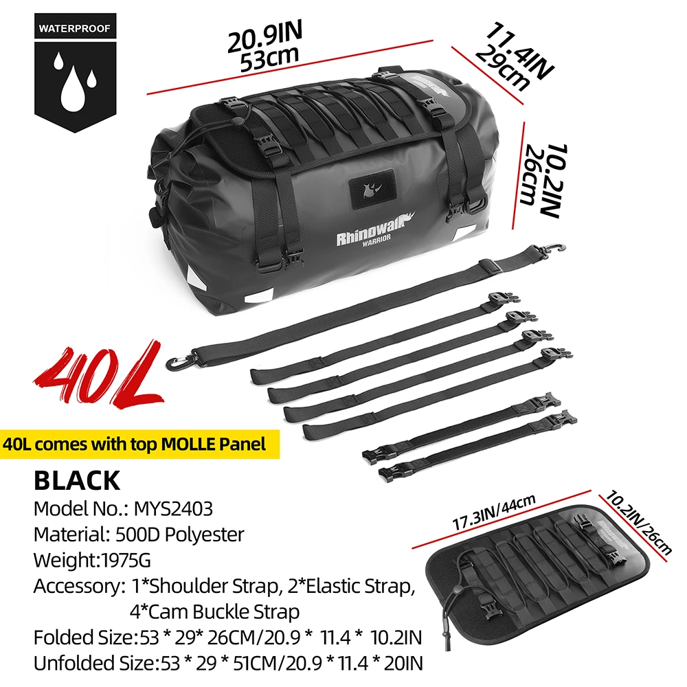 Сумка для мотоцикла Rhinowalk, 20 л/40 л/65 л, большая вместимость, водонепроницаемая сумка для мотоцикла, сумка на заднее сиденье, аксессуары в качестве рюкзака