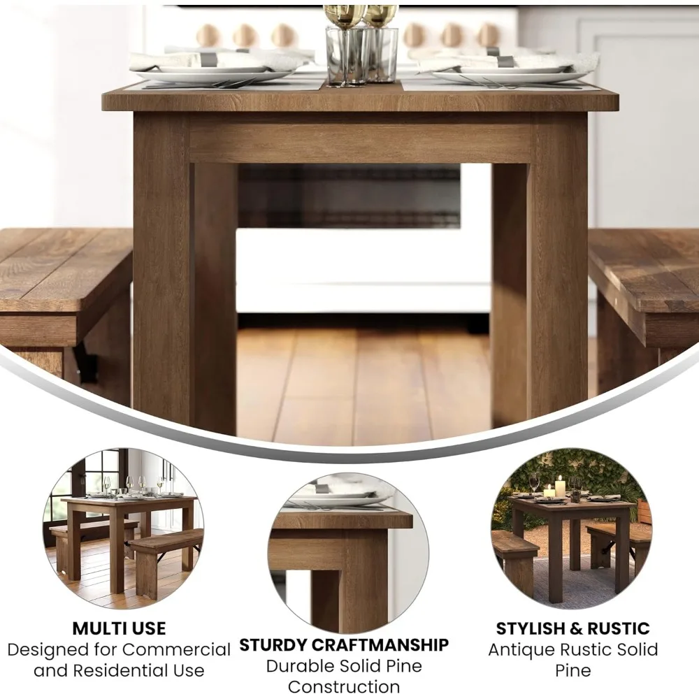 Dining Tables Rural Brown Solid Wood Table Kitchen Square Legged Farmhouse Pine Room Furniture