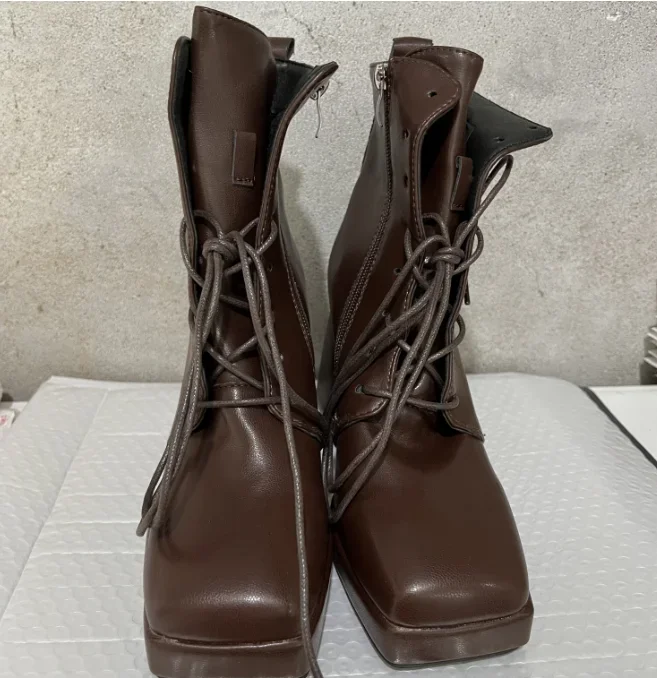 Женские ботильоны на высоком каблуке новые коричневые кожаные в британском