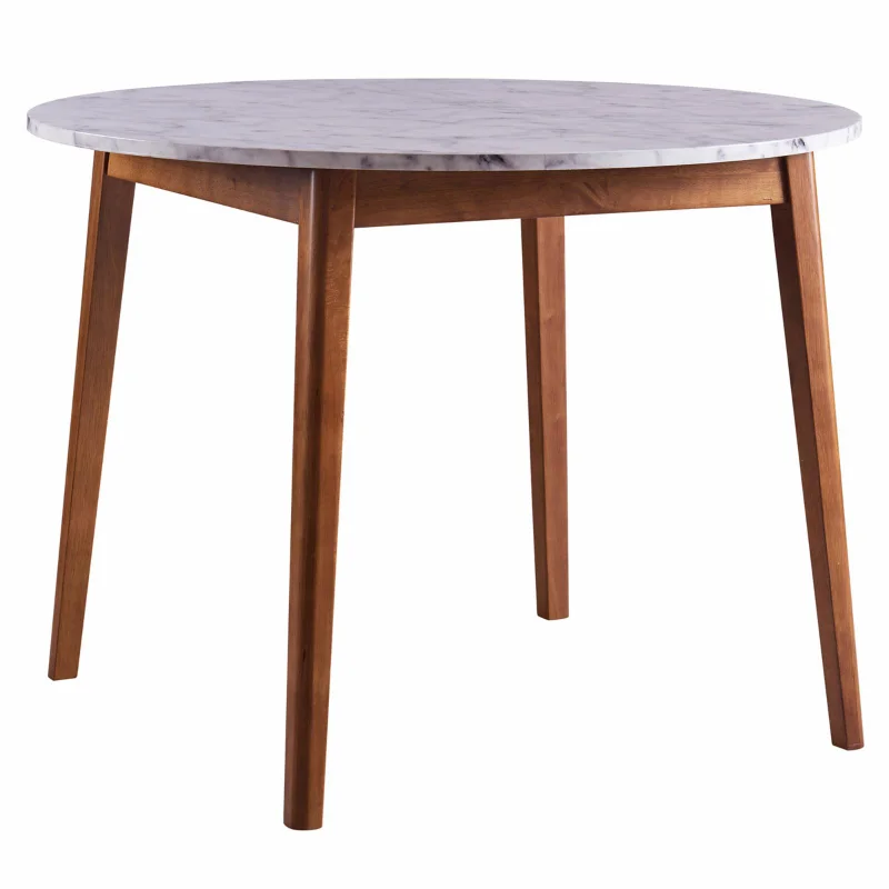 

Ashton Wooden Round Dining Table with Faux Marble Top, White/Walnut