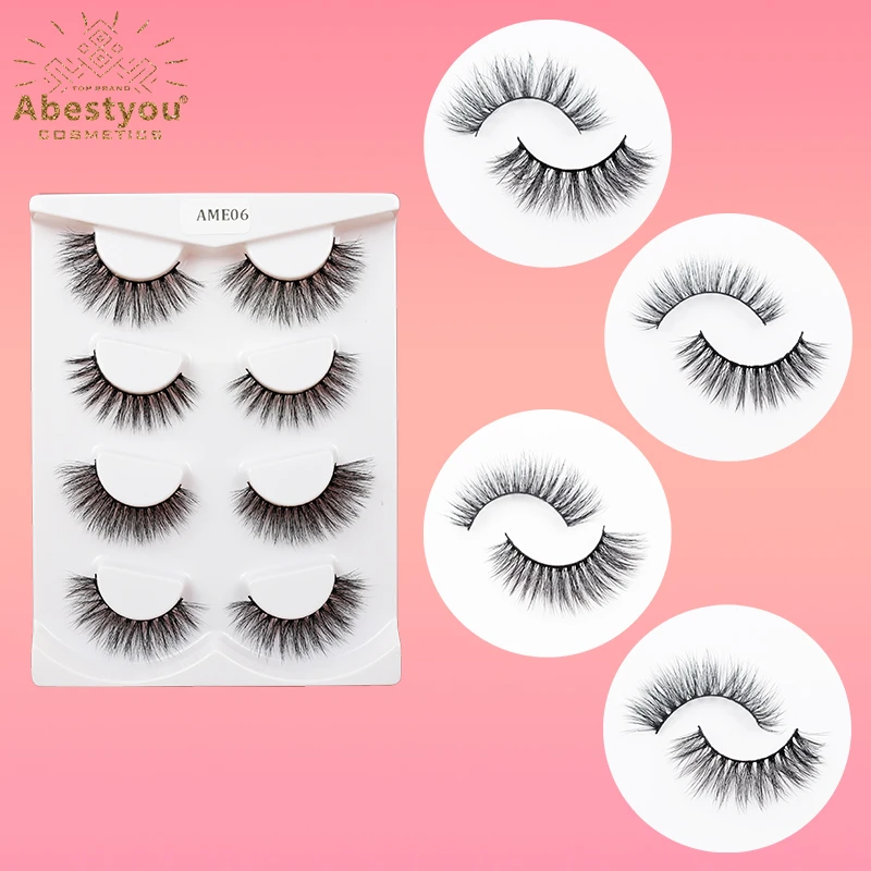 

Abestyou 4pair Faux Cils 3D Wispy Mink Lashes Bulk Wholesale Lashes Fox Eye Natural False Eyelashes Cilios Fio a Fio Nep Wimpers