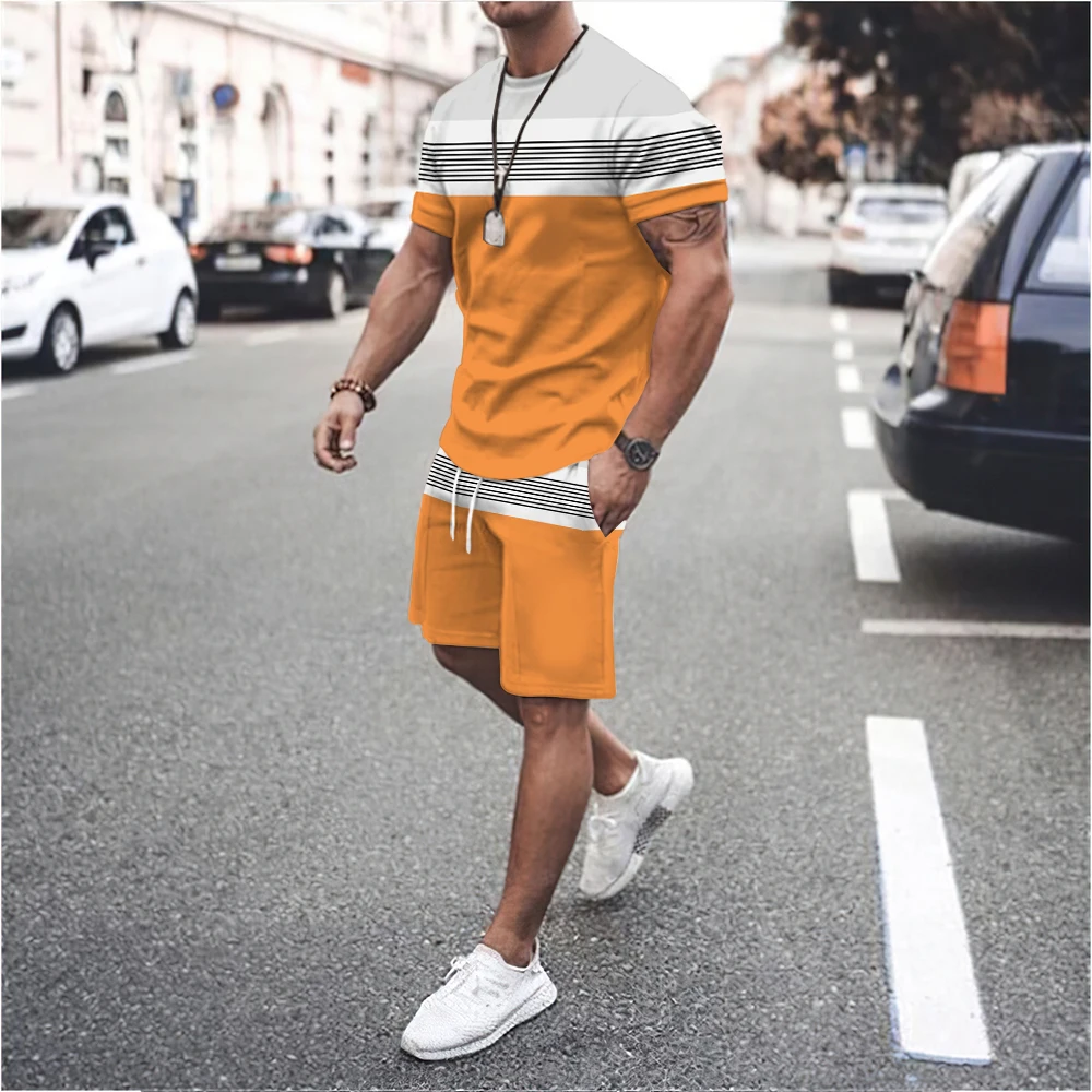 

Summer T-Shirt + Shorts 2 Piece Outfit 3D Printed Men Sports Tracksuit Set Oversized Short Sleeve Sports Suit Casual Men Clothes