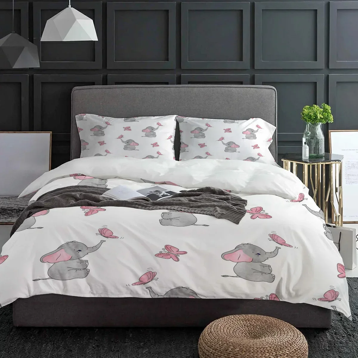 Милый мультяшный слон розовая бабочка комплект пододеяльников из 3 предметов с