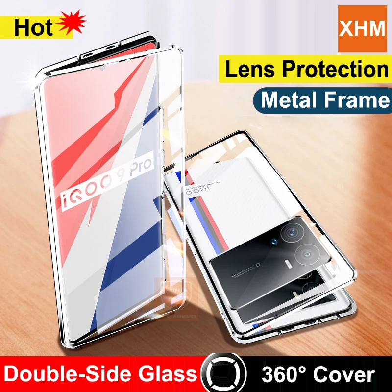 

Чехол для Vivo iQOO 9 Pro, чехол с закаленным стеклом, чехол для Vivo iQOO 9 Pro 8 iQOO8 iQOO9 360, полностью закрывающийся металлический бампер