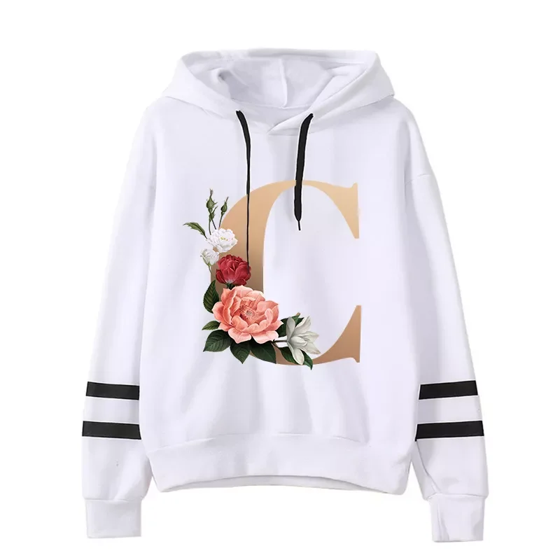 Floral alphabet font classic Hoodie Women hoodies Graphic Streetwear Winter Warm Fashion female Sweatshirts