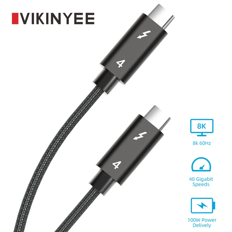 Кабель USB Type-C Thunderbolt 4, кабель для передачи данных в нейлоновой оплетке, кабель для быстрой зарядки и передачи данных PD, 100 Вт, поддержка вывода дисплея 8K