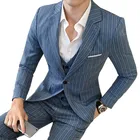 Мужской облегающий деловой костюм в британском стиле из 3 предметов в полоскуВысококачественный модный мужской блейзер, жилет и брюки