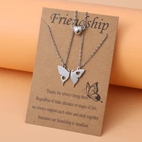 2pcsset butterfly pendant necklaces for women creative heart pendant necklaces for mother daughter girl friendship necklaces