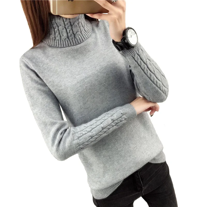 

Женский свитер, пуловеры с высоким воротником, осенне-зимние свитера, новинка 2022, плотный теплый женский свитер с длинным рукавом, серый