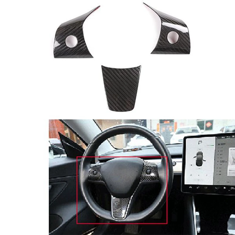 

3Pc/Set Real Carbon Fiber Steering Wheel Embedded Patch Decoration For Tesla Model 3/Y 2017-2019 Interior Accessories