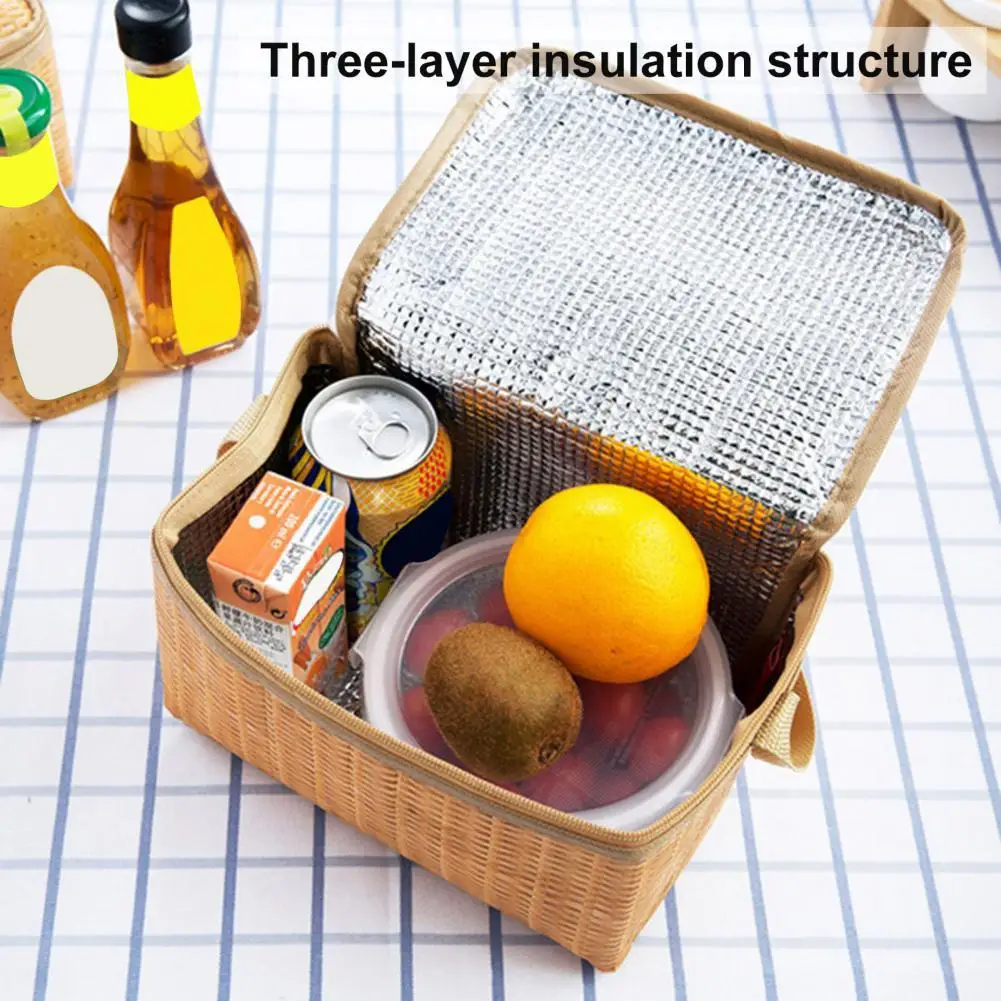 

Useful Modern Portable Wide Application Rattan Lunch Bag Tear Resistant Picnic Bags Water Proof for Picnic