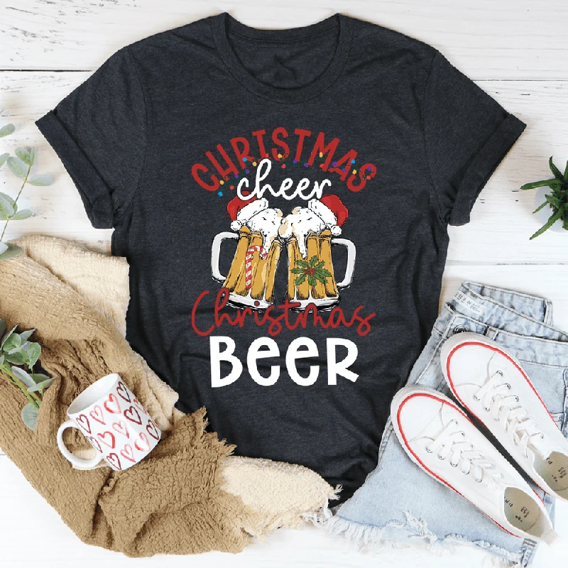 

Rheaclot Christmas Beer Tee Women's Round Neck Retro Vintage Cotton T-shirt